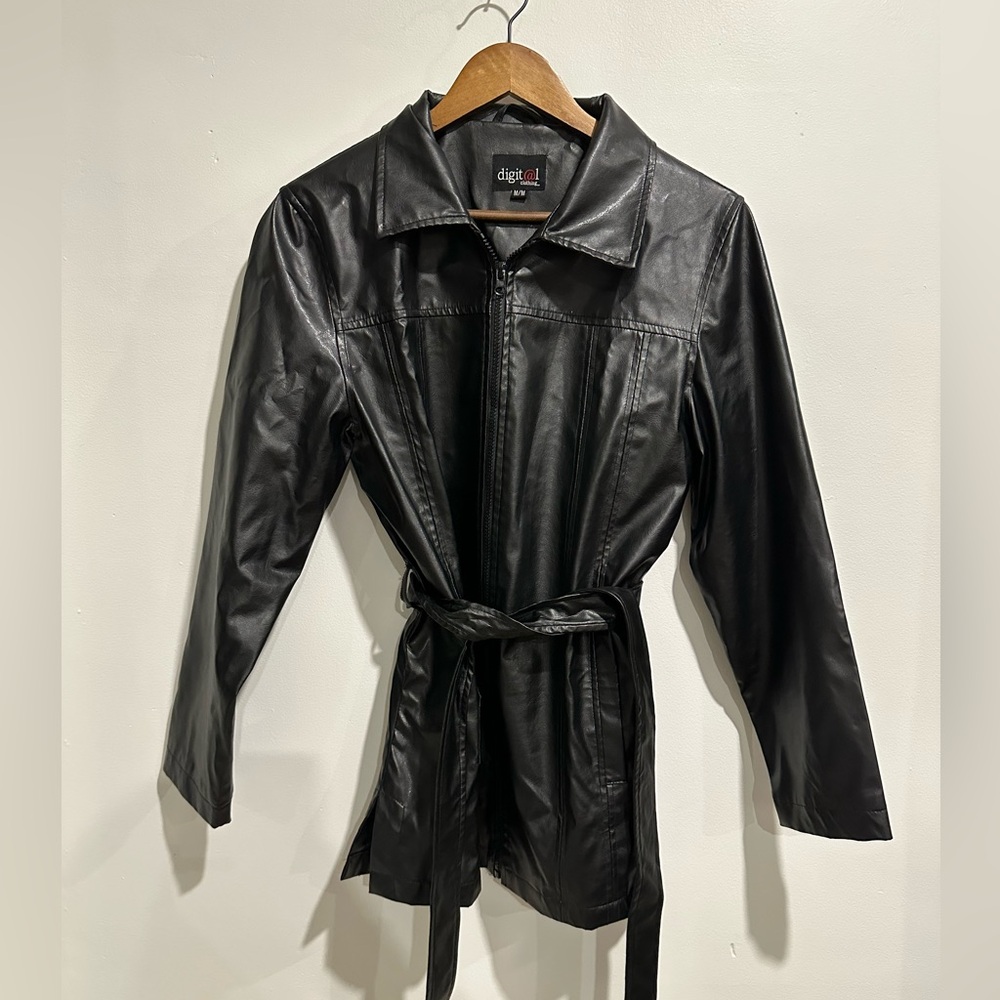 DIGITAL CLOTHING‎ Vintage Black Belted Zip Up Collared Goth Grunge Jacket Size M